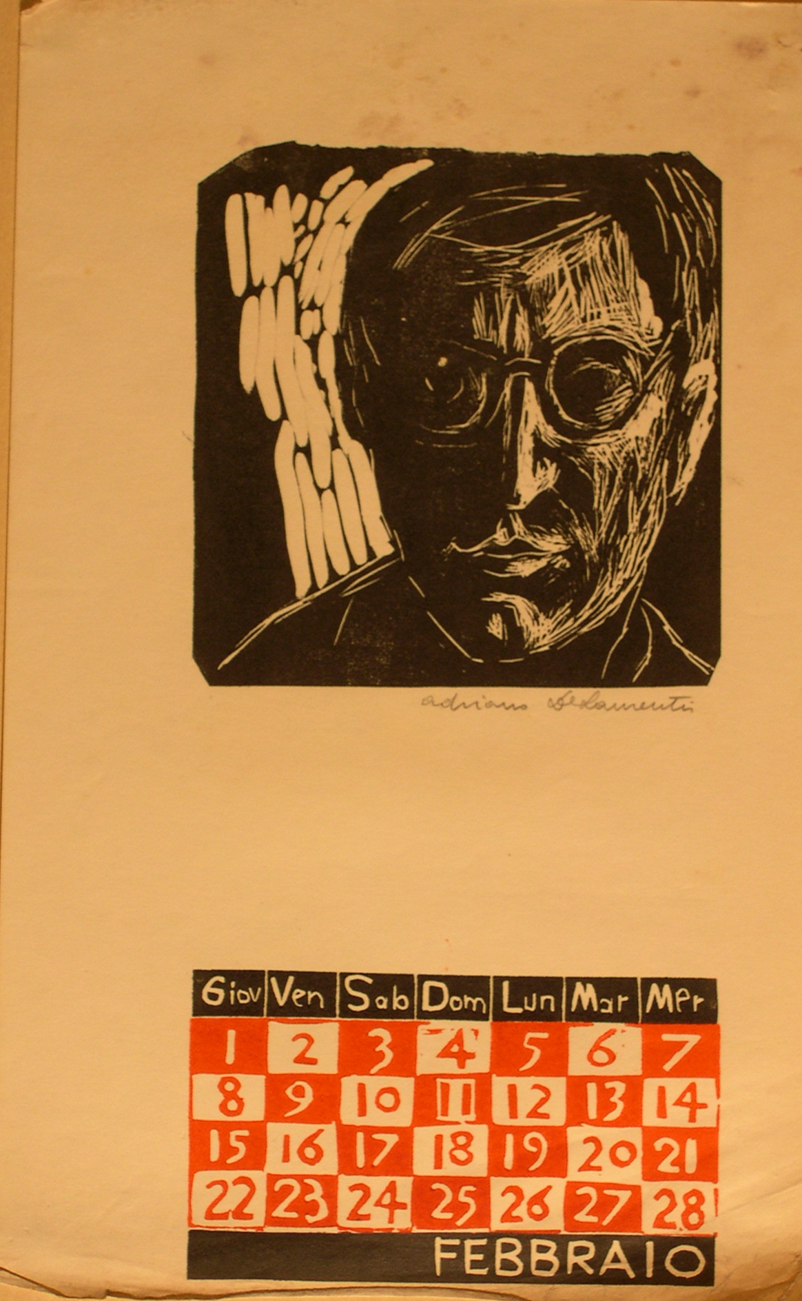 Calendario 1962 Febbraio - Xilografia su Carta - 35x25 - 1962