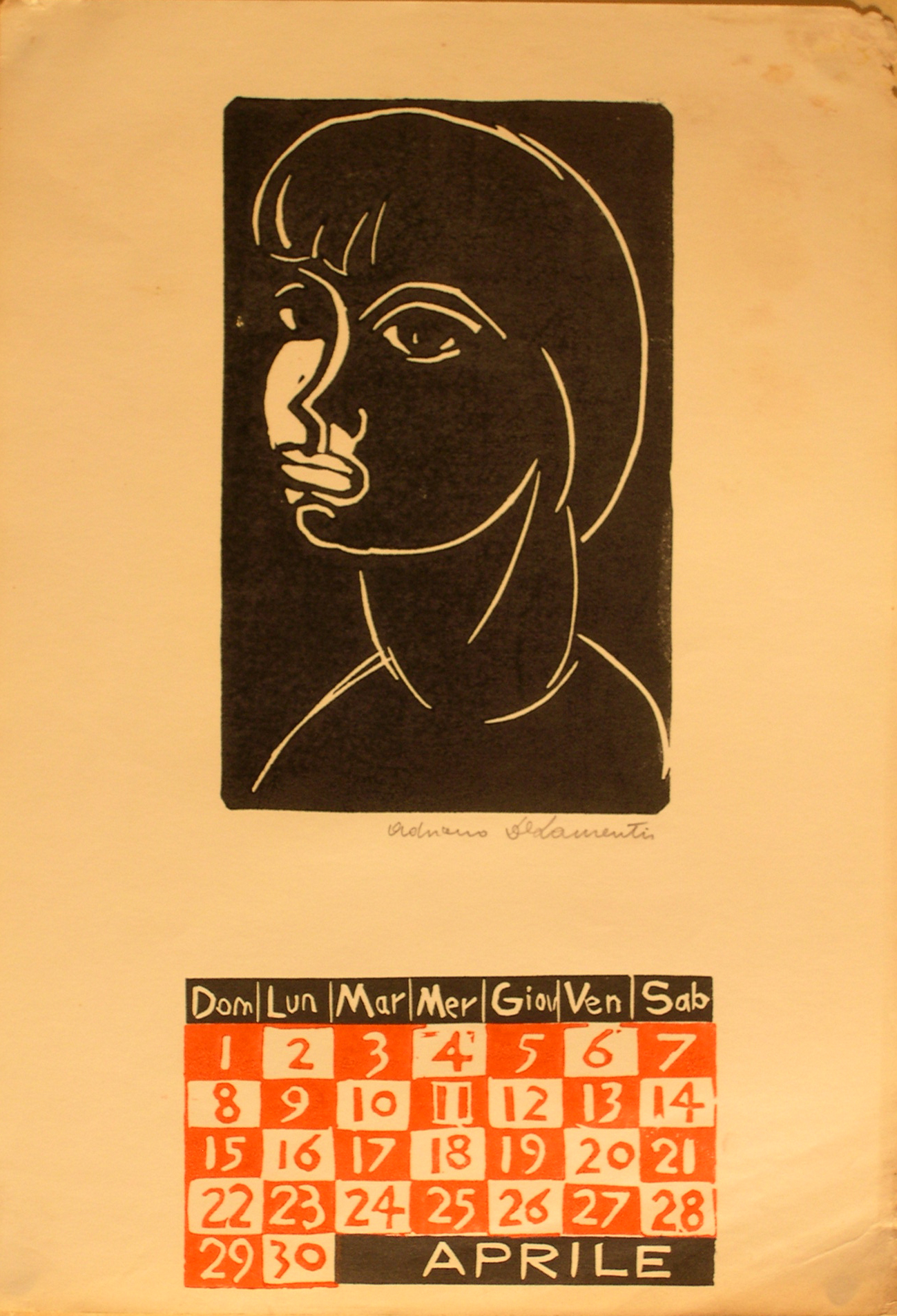 Calendario 1962 aprile - Xilografia su Carta - 36x25 - 1962