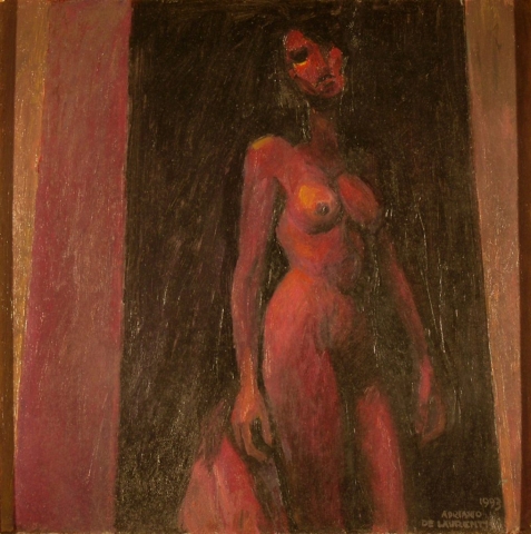 Nudo in Rosso - 1993 - Olio su Cartone - 50x50