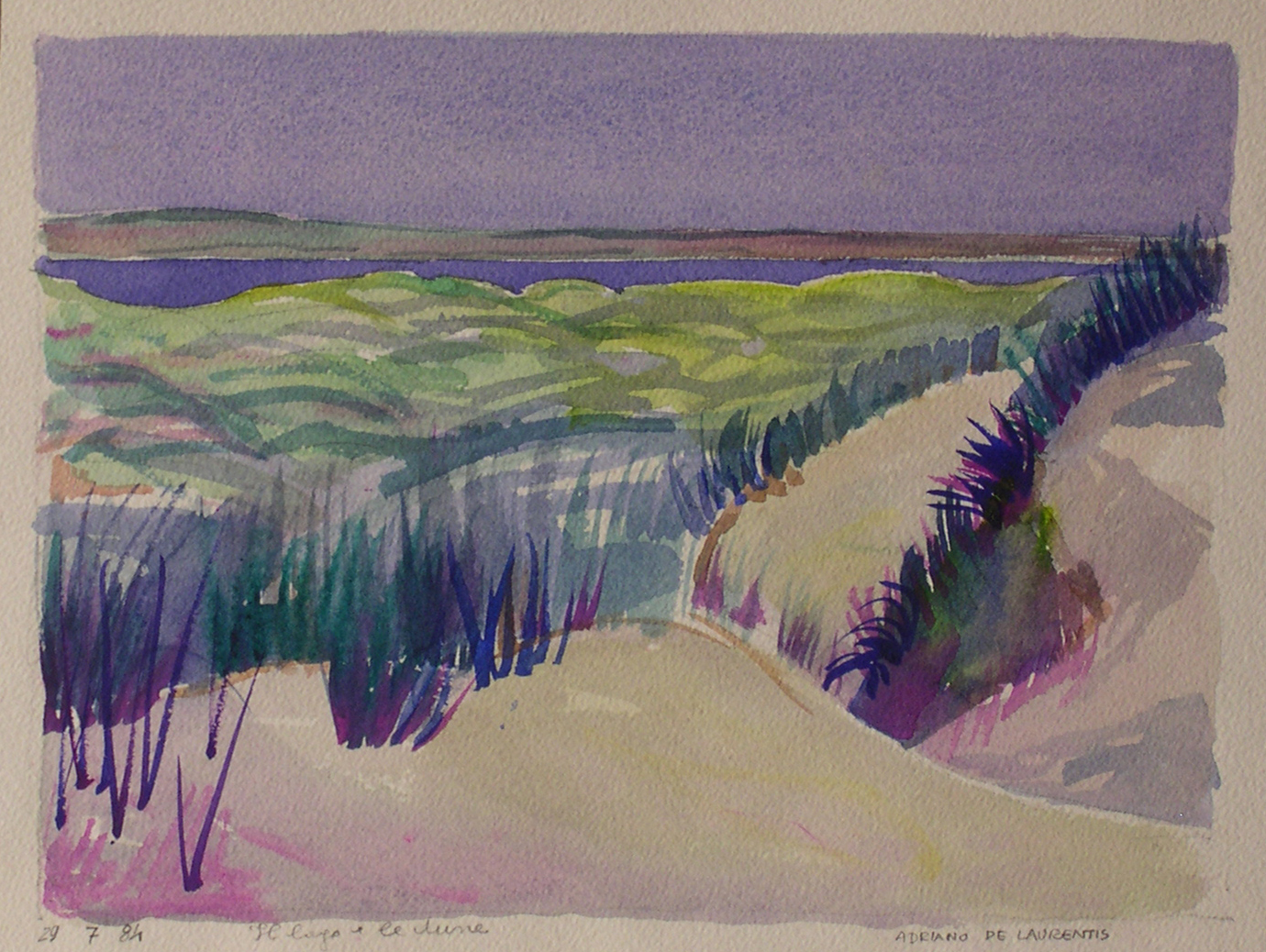 Il Lago e le Dune - Acquerello su Cartoncino - 21x27 - 1984